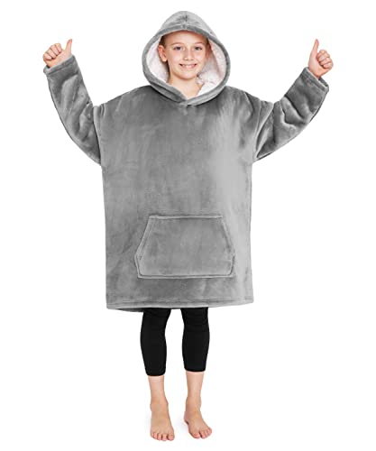 CityComfort Blanket Hoodie Decke zum Anziehen aus Fleece, Oversized Pullover Mädchen (Grau)