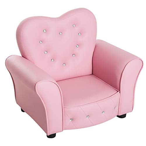 HOMCOM Kindersofa Kindersessel Prinzessin Minisofa Kinderzimmer Sofa herzförmig Rosa L59 x B41,5 x...