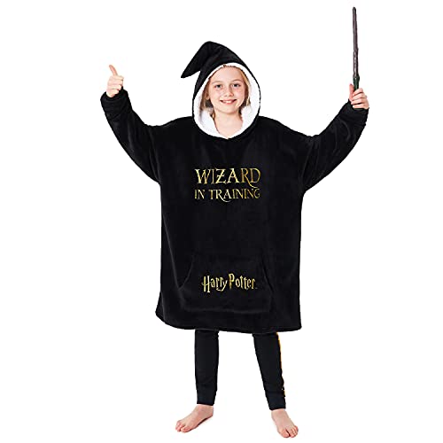 Harry Potter Kinder Hoodie Decke Übergröße Kapuzenpullover Mädchen und Jungen (Schwarz)