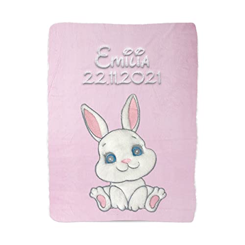 Babydecke Bestickt mit Namen und Geburtsdatum | Kuscheldecke Baby I Personalisiertes Geschenk zur...