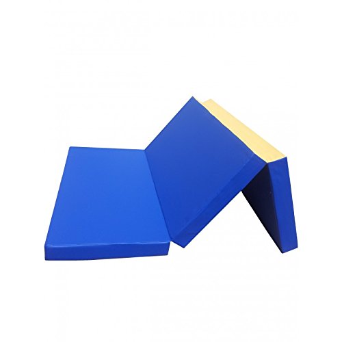 NiroSport Klappbare Turnmatte für zu Hause / 8 cm hohe Weichbodenmatte für Gymnastik & Yoga / Kinder Sportmatte für Turnhallen - hautfreundliche & abwaschbare Fitnessmatte (Blau/Gelb, 210 x 100 cm)