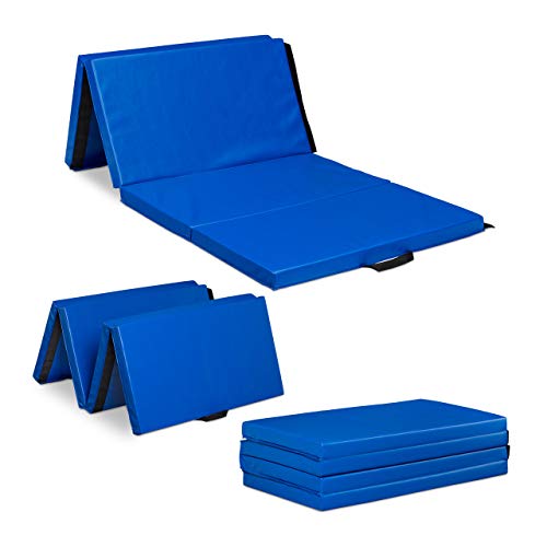 Relaxdays Turnmatte 180x80 klappbar, 5 cm dick, erweiterbar, Weichbodenmatte für zuhause, Griffe, wasserdicht, blau, 10028715_45