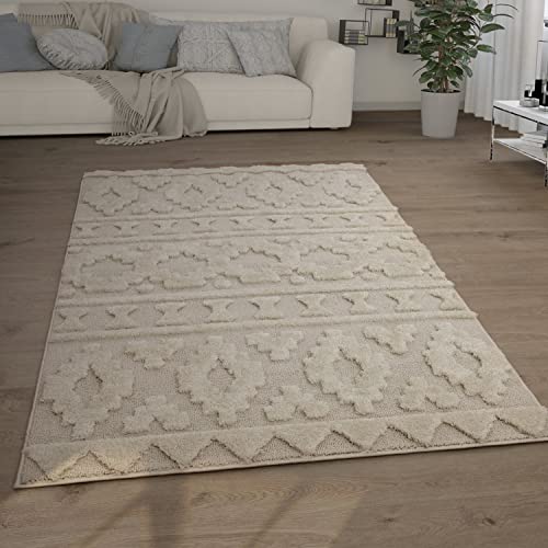 Paco Home Hochflor Teppich Wohnzimmer Shaggy 3D Optik Ethno Boho Vintage Look Weich, Grösse:80x150...