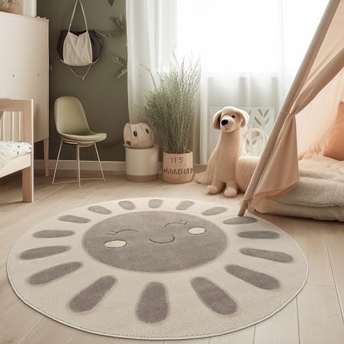 Paco Home Teppich Kinderzimmer Kinderteppich Spielteppich Krabbelteppich Kurzflor Motiv Sonne 3D...