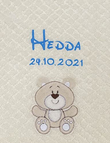 KIDDI-MEDIA Babydecke (Name leuchtet im Dunkeln) personalisiert mit Name und Geburtsdatum / mit...