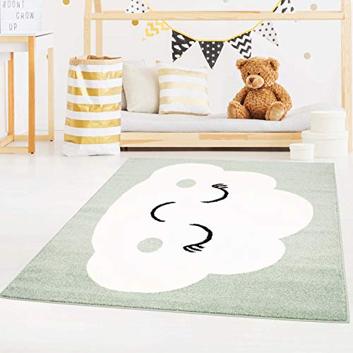 carpet city Kinderteppich Bubble Kids Flachflor mit Wolken-Motiv in Mint-Grün für Kinderzimmer; Größe: 140x200 cm