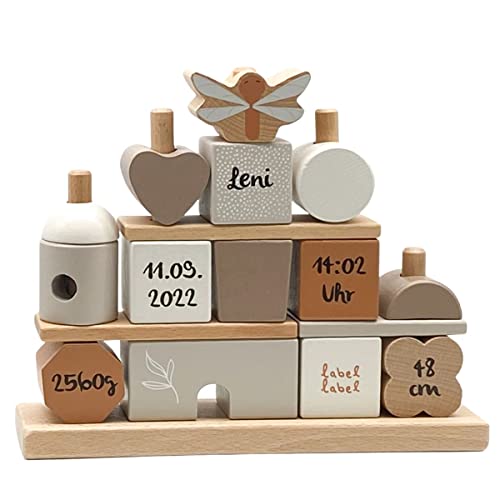 Steckspiel Haus Nougat I Personalisierbares Geschenk zur Geburt Mädchen I Handmade Holzspielzeug I...
