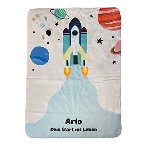 Wolimbo Duo Babydecke mit Namen - Motiv Rakete - Lammfell Optik - 75x100cm