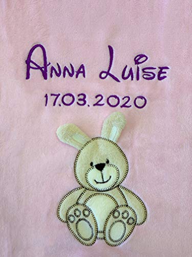 KIDDI-MEDIA Babydecke (Name leuchtet im Dunkeln) personalisiert mit Wunschname und Geburtsdatum /...