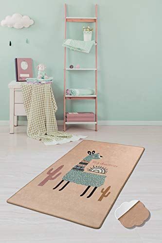 Creative Home Teppich | Kinder-Teppich, Spielzimmer Teppich Motiv | Lama | Lama | Waschbarer Teppich | Größe 100x160 cm