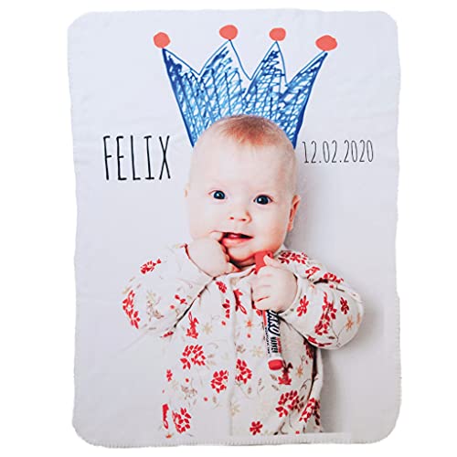Wolimbo Duo Babydecke mit Namen - eigenes Motiv Fotodecke - Lammfell Optik - 75x100cm