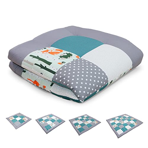 ULLENBOOM® Baby Krabbeldecke 100x100 cm gepolstert Waldtiere Petrol (Made in EU) - Krabbeldecke...