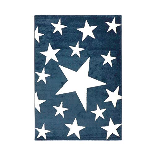 havatex Moderner Teppich Stars - Rosa oder Blau | modernes Motiv mit Sternen | Öko-Tex Siegel | toller Kinderteppich Jugendteppich für Mädchen und Jungen, Farbe:Blau, Größe:120 x 170 cm