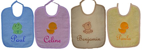 Baby Latz Lätzchen mit Namen bestickt Sabber Halstuch Geschenk Baby Taufe Geburt (beige)
