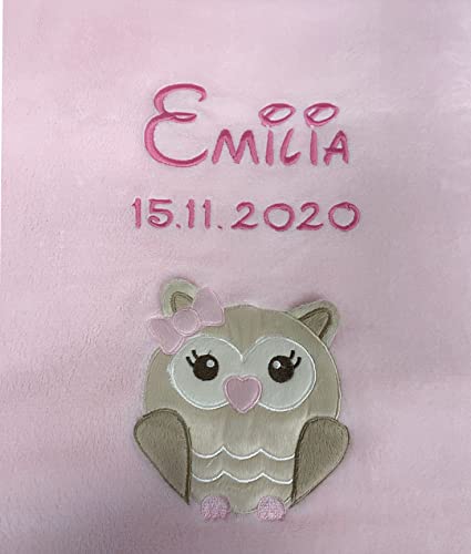 KIDDI-MEDIA Babydecke mit Name und Geburtsdatum Bestickt / kuschelig weich / 1A Qualität (Rosa -...
