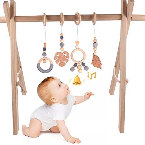 AVCXEC 4 Stück Spielbogen Anhänger, Anhänger Spielzeuge Set für Baby, Anhänger Spielbogen Holz...