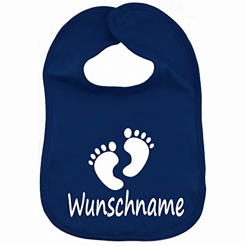 Elefantasie Lätzchen Füße mit Namen oder Text personalisiert für Baby oder Kleinkind dunkelblau