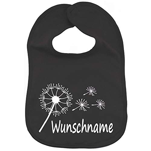 Lätzchen Pusteblume mit Namen oder Text personalisiert für Baby oder Kleinkind schwarz
