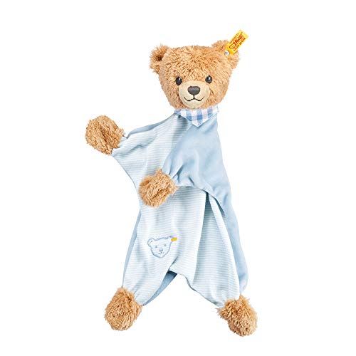 Steiff Schlaf Gut Bär Schmusetuch - 30 cm - Kuscheltuch Teddybär - Schmusetier für Babys - beige/blau (239588), Medium