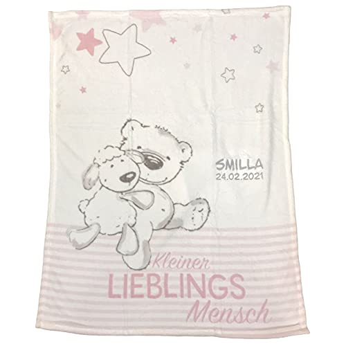 Wolimbo Babydecke mit Namen personalisiert - Motiv Lieblingsmensch rosa - Besticktes Geschenk für...