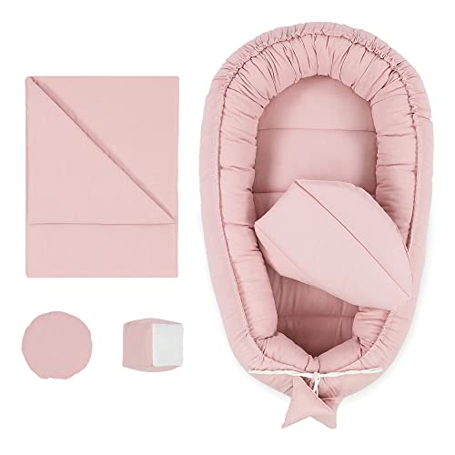 Babynestchen Set Neugeborene 90x50 cm Baumwolle - Kuschelnest Baby Nestchen 5-teilig Kokon...