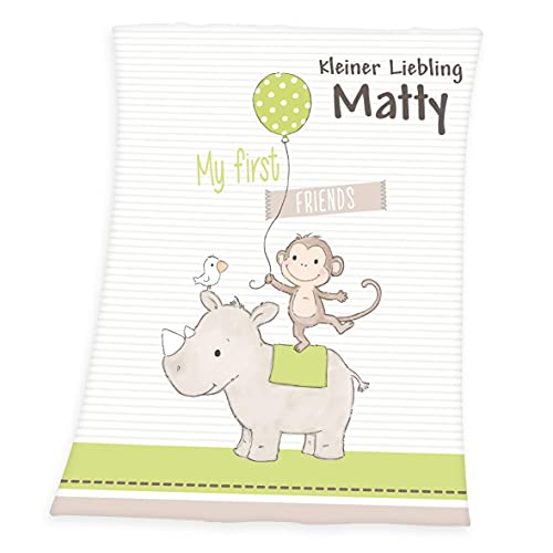 Wolimbo Soft-Peach Babydecke mit Namen personalisiert - Motiv My First Friends - Besticktes Geschenk...
