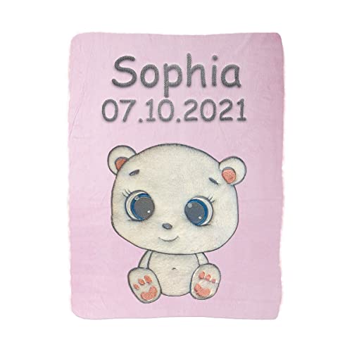 Babydecke Bestickt mit Namen und Geburtsdatum | Kuscheldecke Baby I Personalisiertes Geschenk zur...