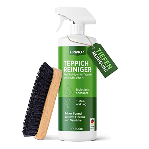 PRINOX® Profi Teppichreiniger 500ml - Teppichboden Reiniger inkl. Teppich Bürste, schäumend für...