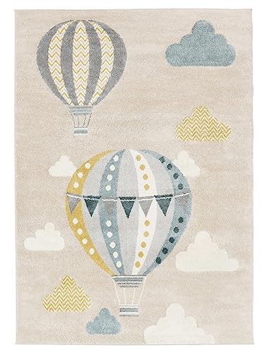 RugVista, Balloon Ride, Kinderzimmer Teppich, 140 x 200 cm, Kinderteppich für Kinder, Spielteppich...