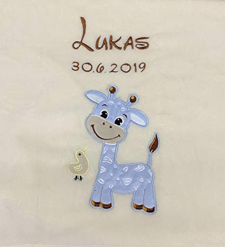 KIDDI-MEDIA Babydecke mit Name und Geburtsdatum Bestickt / kuschelig weich / 1A Qualität (Beige -...