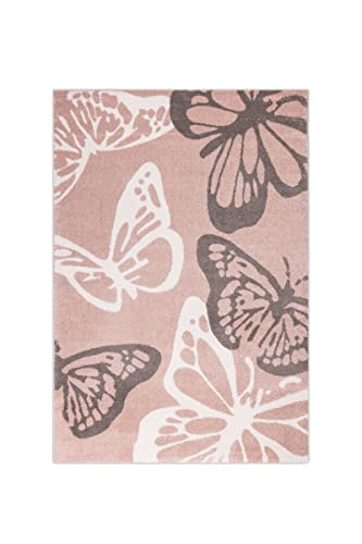 havatex Kinderteppich Schmetterling pink| Öko-Tex Siegel | für Kinderzimmer Babyzimmer, Farbe:Pink, Größe:80 x 150 cm