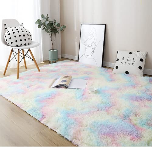 Hochflor Teppich 120x160 Bunt Modern Flauschig Weich Groß für Wohnzimmer Kinderzimmer Deko...