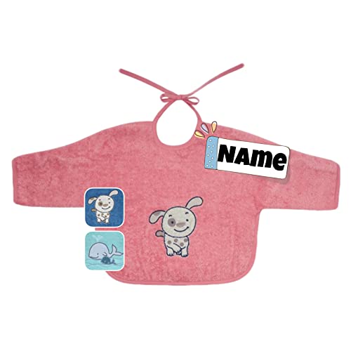 Langarm Lätzchen Baby bestickt mit Namen | 100% Bio Baumwolle | personalisiert | Lätzchen mit Ärmel Baby | 3 Farben