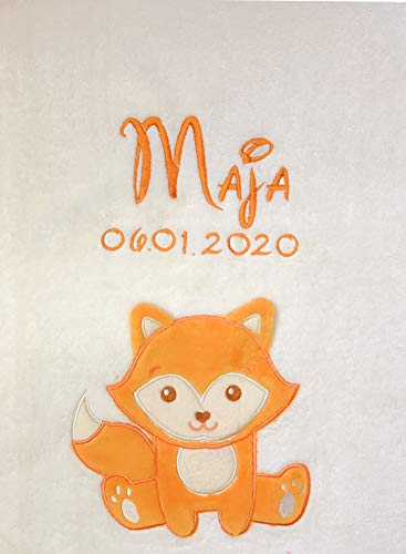 KIDDI-MEDIA Babydecke mit Name und Geburtsdatum Bestickt / kuschelig weich / 1A Qualität (Beige -...
