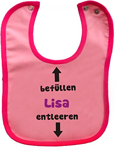Kleiner Fratz Baby Lätzchen mit farbigen SaumBefüllen Entleeren und dem Namen Ihres Kindes (rosa-pink)