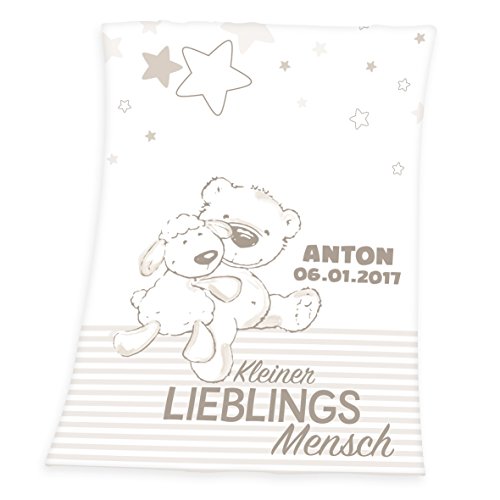 Wolimbo Babydecke mit Namen personalisiert - Motiv Lieblingsmensch braun - Besticktes Geschenk für...