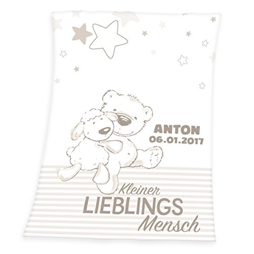Wolimbo Babydecke mit Namen personalisiert - Motiv Lieblingsmensch braun - Besticktes Geschenk für...
