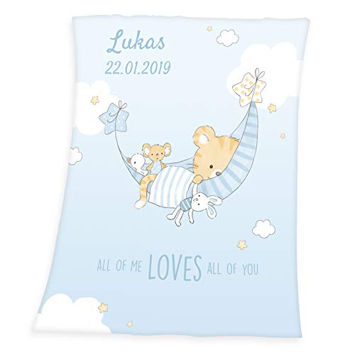 Wolimbo Soft-Peach Babydecke mit Wunsch-Namen und Little Tiger 75x100 cm - personalisierte/individuelle Geschenke für Babys und Kinder zur Geburt, Taufe und Geburtstag