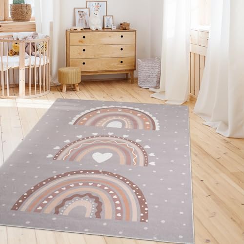 TT Home Kinderzimmerteppich Teppich Junge Mädchen Kinderteppich Baby Herzen Pastell, Farbe:Grau...