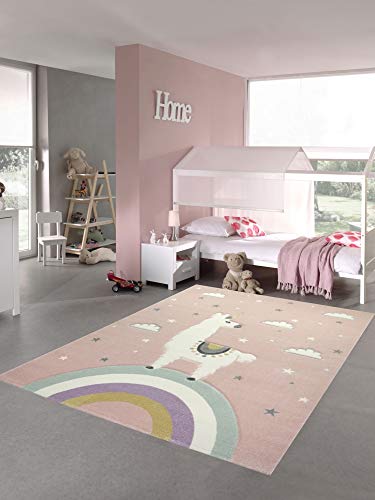 CARPETIA Teppich Kinderzimmer Mädchen Kinderteppich Lama Einhorn rosa Größe 140x200 cm