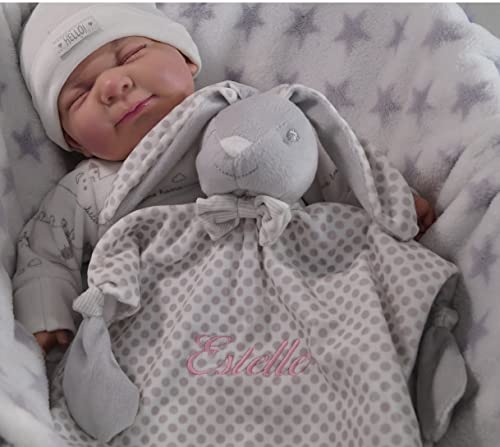 BotoBaby® - Schmusetuch mit Namen und Geburtsdatum - Kuscheltuch - (Grau - Hase)