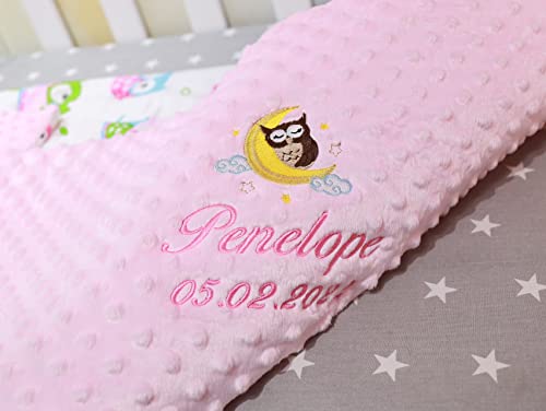 Babydecke mit Namen und Motiv Bestickt Minky Baumwolle Füllung personalisiert (75 x 100 cm,...