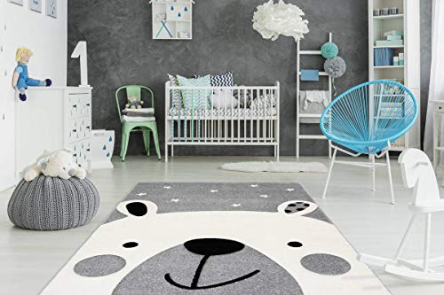 One Couture Kinderteppich Eisbär Bär Motiv Kinderzimmer Teppich Weiß Grau Schwarz...