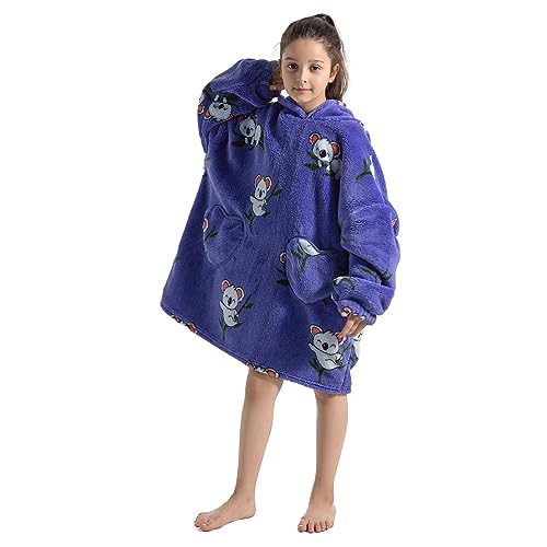 Lenugeo Blanket Hoodie Decke Große Kinder, Tragbare Kuscheldecke mit Ärmeln und Kapuze, Oversize...