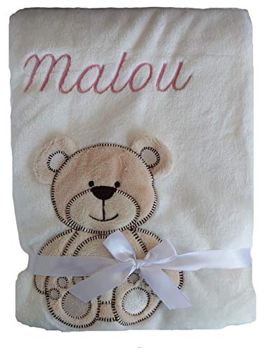 Babydecke viele Farben & Motive mit Namen / Geburtsdatum Bestickt Geschenk Baby (weiß Bär)