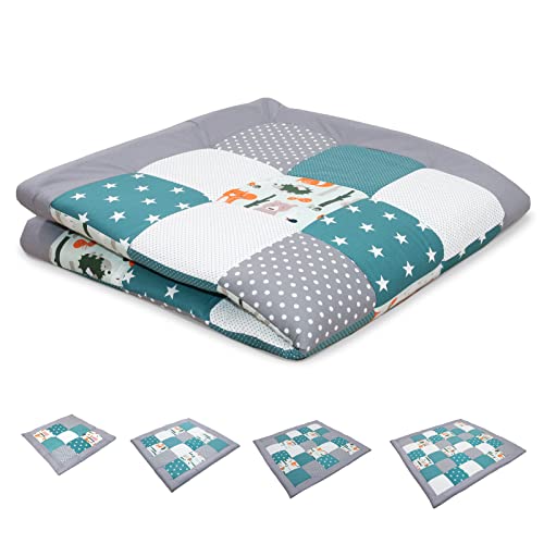 ULLENBOOM ® Baby Krabbeldecke 140x140 cm gepolstert Waldtiere Petrol (Made in EU) - Krabbeldecke...