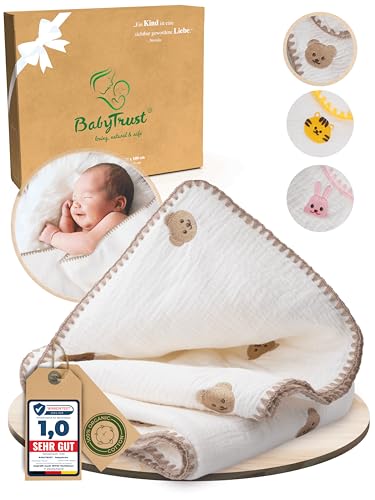 BabyTrust® Exklusive 100% Baumwolle-Babydecke - Bio-Musselin 4-lagig gefüttert mit Baumwollvlies -...