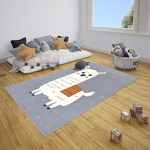 HANSE Home Teppich Kinderzimmer Kinderteppich Lama Pebbles – Junge Mädchen Spielteppich Kurzflor...