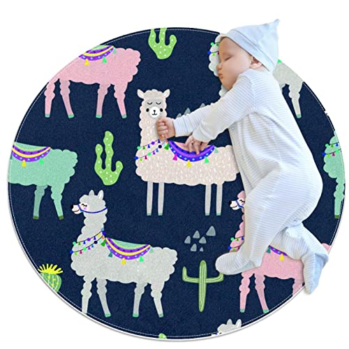 Lama Kaktus Runder Teppichmuster Runder Kinderteppich Yoga Matte für Wohnzimmer Schlafzimmer Dekore Kinderzimmer