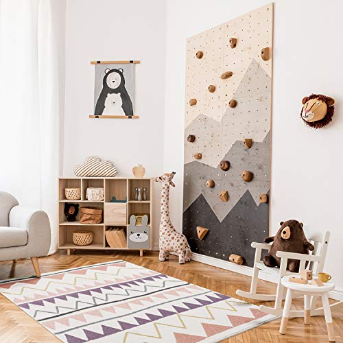 payé Teppich Kinderzimmer - Cream - 160x230 cm - Abstrakt Berge Pastellfarben - Geometrisch Dreieck- Kurzflor Kinderteppich - Spielteppich - Oeko-Tex Standard 100